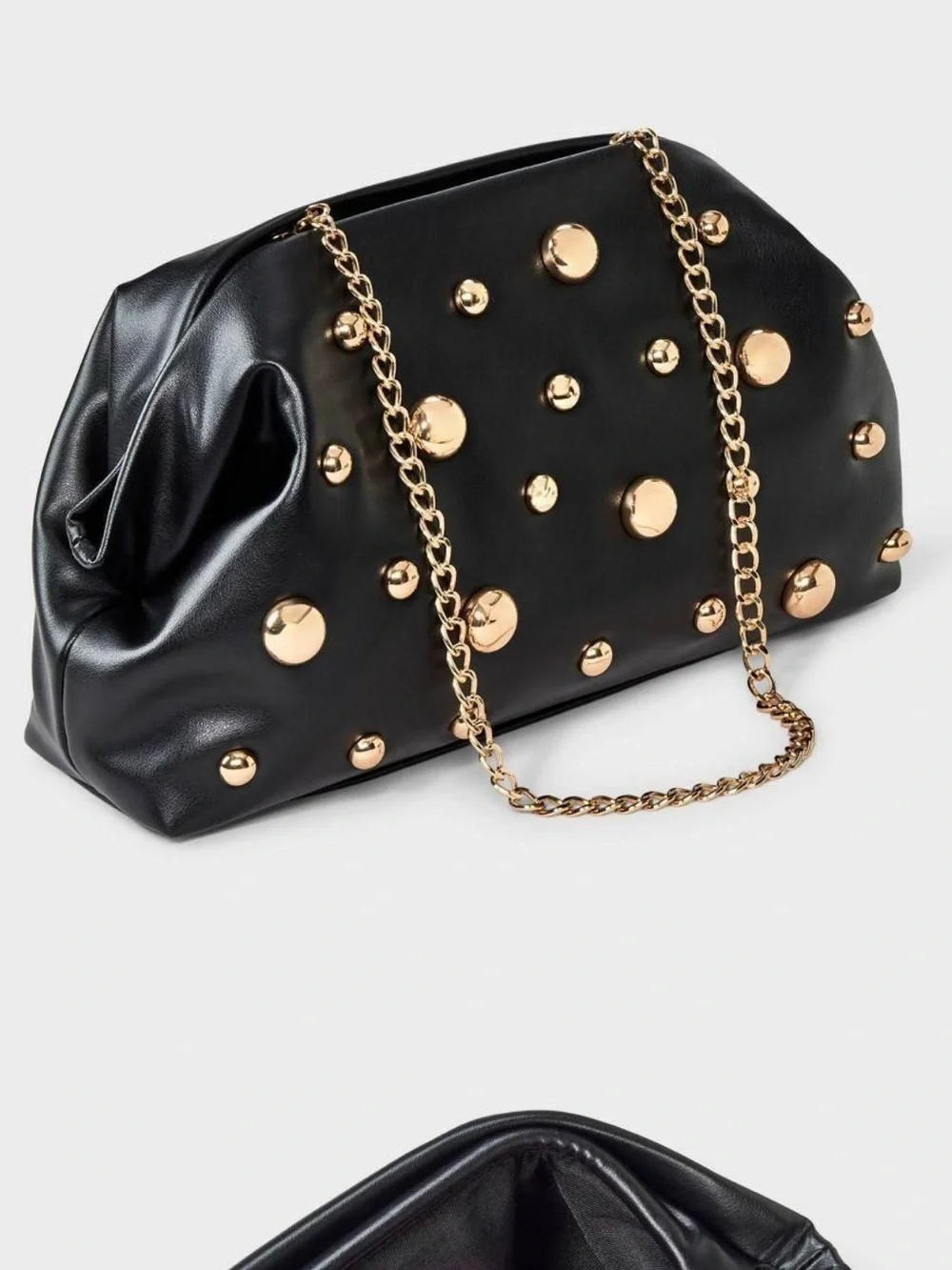 Black Studded oversized Clutch Chain-Handle Shoulder